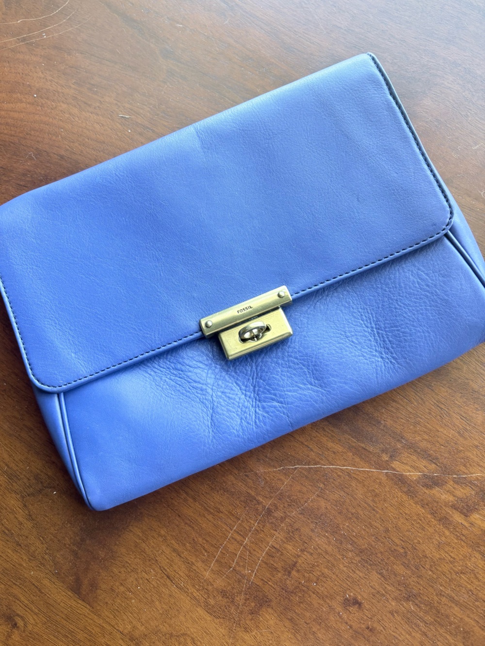 Fossil Cobalt Blue Leather Turn-Lock Clutch